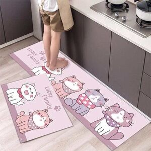 Set Of 2 Anti-Fatigue Cute Cat Design Non-Slip Floor Mat